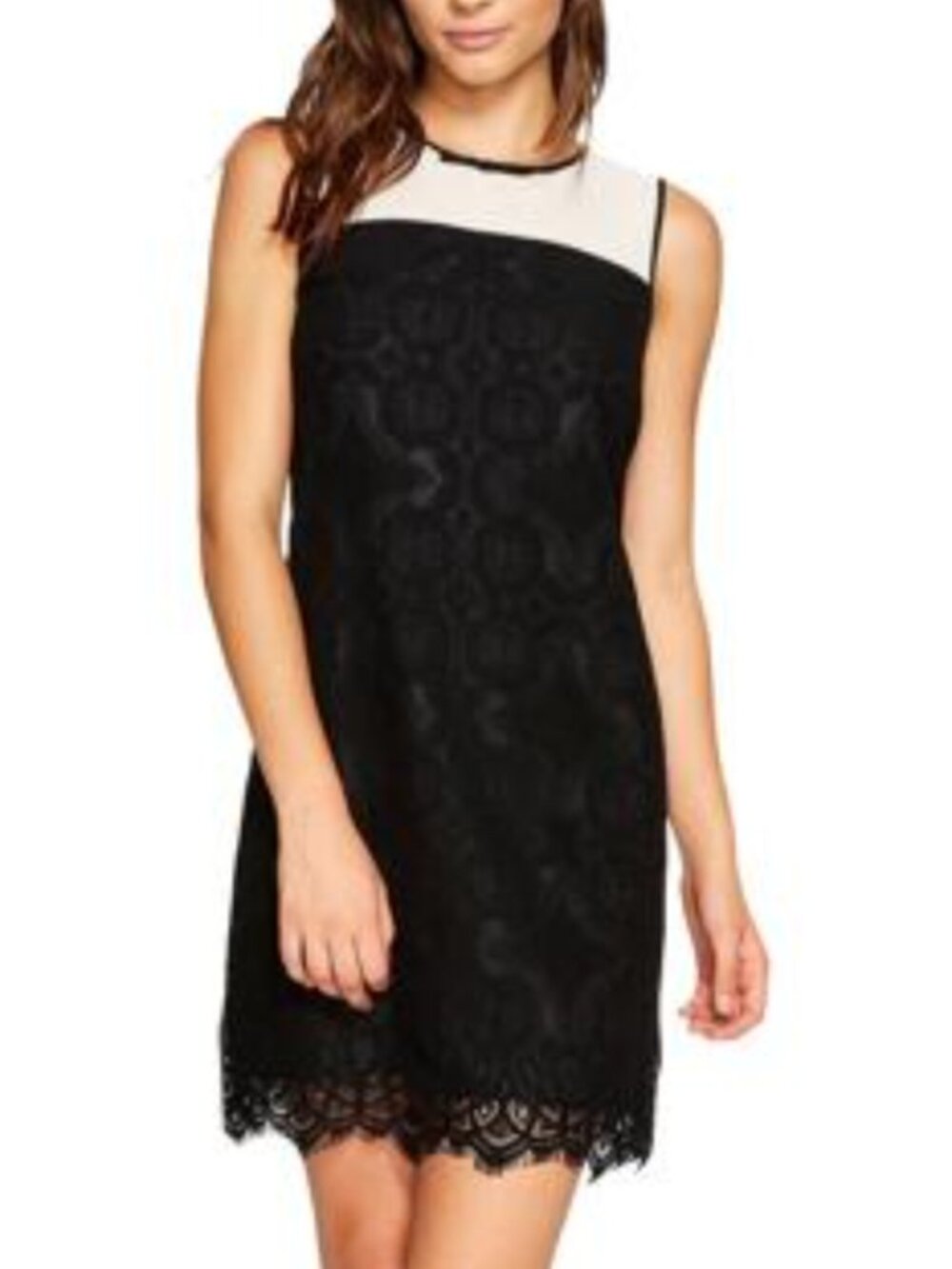 New with tag Women CeCe White Mesh Top Lace Overlay Sleeveless Black Dress Sz 8